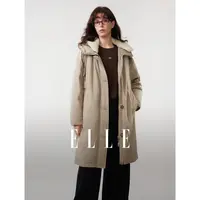ELLE女装90鸭绒撞色中长款羽绒服25冬季新款通勤保暖外套EY53391