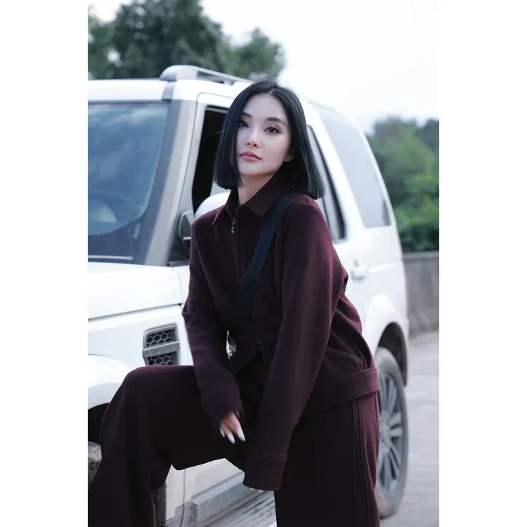 【妙妙精选】HUANGNAJI翻领慵懒感秋冬时尚气质设计感休闲套装2603