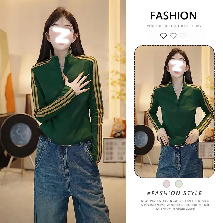 2025新款宽松小个子慵懒风三条杠半拉链今年流行爆款卫衣外套女秋