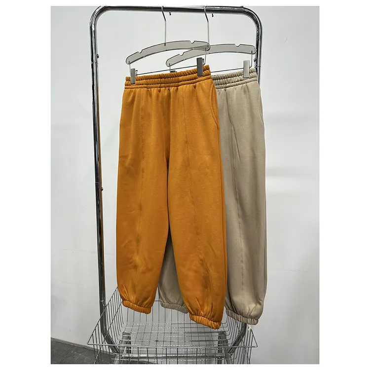 K318秋冬新款纯色加绒加厚宽松松紧腰束脚直筒休闲卫裤女