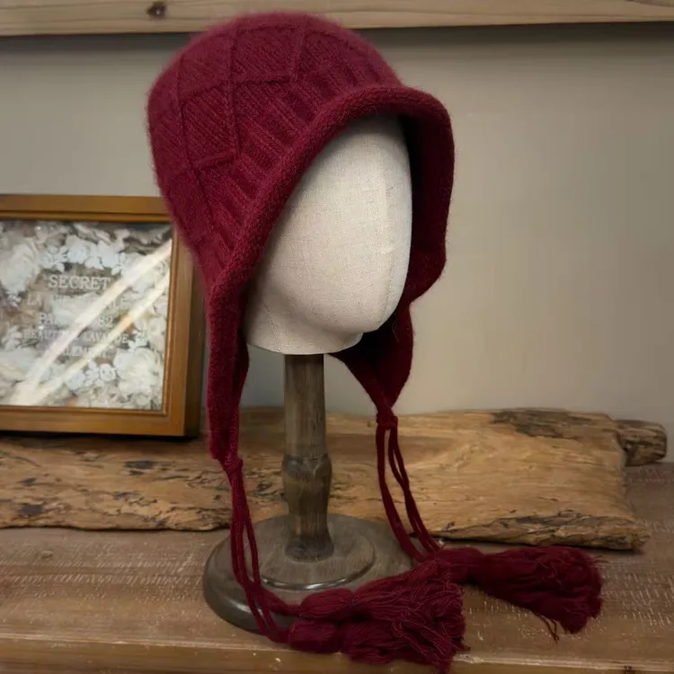 零点兰花秋冬韩版兔毛萝莉帽套头帽甜美百搭流苏针织帽风月帽