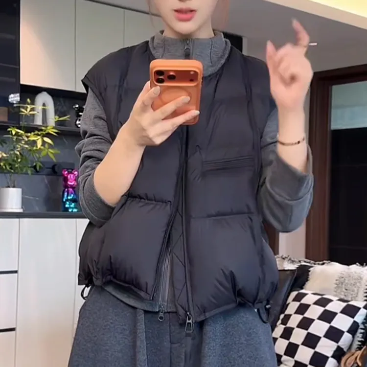 韩版宽松圆领短款棉服马甲外套女2025冬季新款小个子保暖坎肩马夹