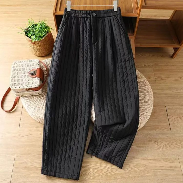 #8898时尚通勤外穿坑条夹棉冬季高腰显瘦防寒保暖休闲直筒棉裤