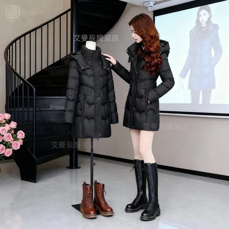 《石墨烯》冬季新款中长款棉服外套国潮风时尚保暖收腰修身棉袄女装