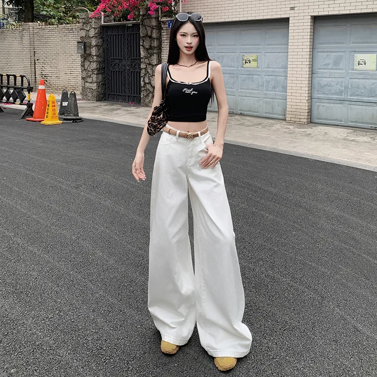 美式夏季薄款休闲宽松阔腿显瘦慵懒风女士垂感直筒拖地裤2025新款