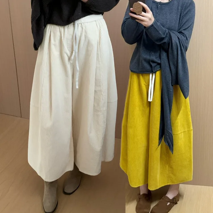 韩系小众高级感灯芯绒直筒九分裤2025秋冬季复古芥末黄显瘦休闲裤