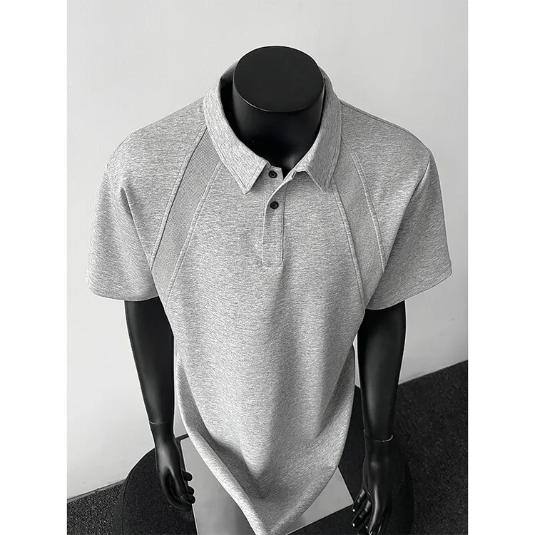 太空棉空气层拼接polo领短袖t恤男夏季日系boxy潮牌重磅五分半袖
