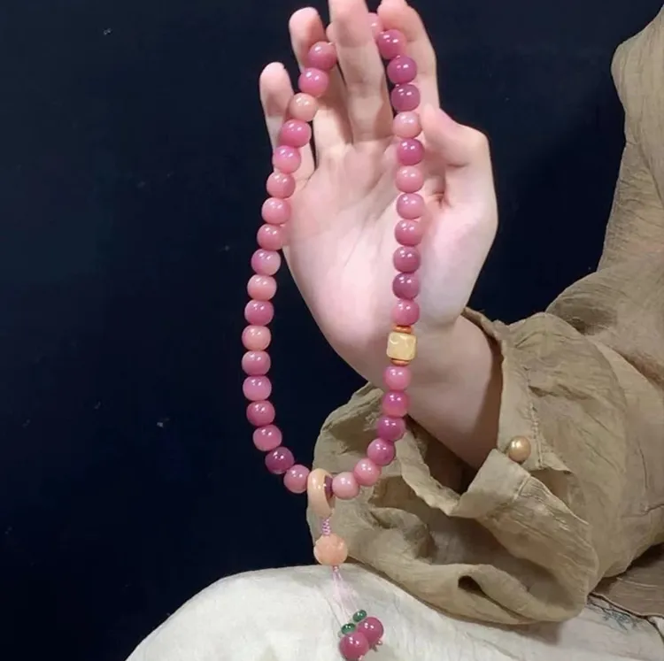乌梅子酱菩提双圈跑环手串菩提精雕奶酪莲花手作（送盘玩袋）