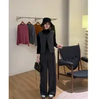 玳妮【泰晤士】秋冬新款 时尚显瘦马甲+打底+直筒裤+腰带四件套套装
