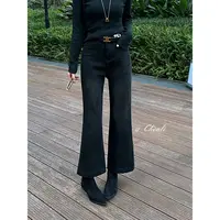秋冬款黑色四面弹微喇裤女高腰百搭小个子显瘦九分牛仔裤女