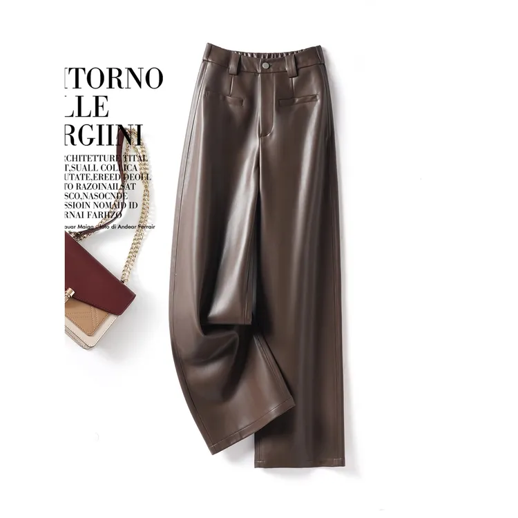 海宁真皮皮裤女2025年秋冬新款高腰宽松阔腿裤时尚女裤绵羊皮长裤