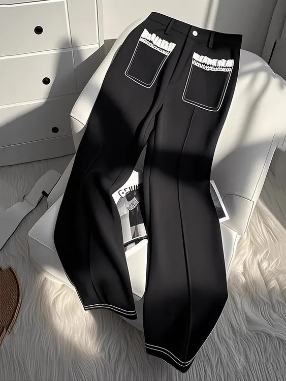 黑色窄版阔腿裤子女2025新款爆款高级感垂感直筒休闲裤宽松慵懒风