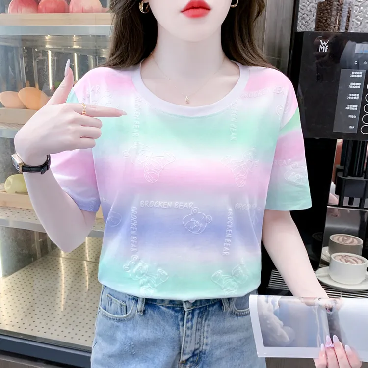 棉质印花短袖T恤女装2025年夏季新款休闲设计感小众宽松体恤上衣