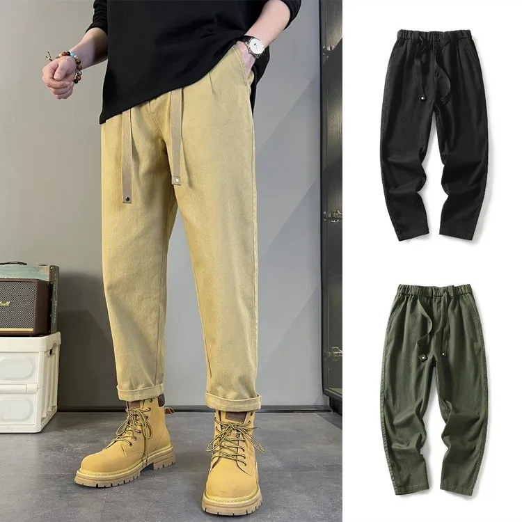 秋季港风男士工装休闲裤春夏潮牌纯棉水洗哈伦裤百搭宽松长裤子男