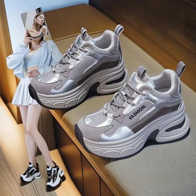 内增高8cm厚底洋气网面老爹鞋女ins韩版不累脚休闲鞋2025秋季新款