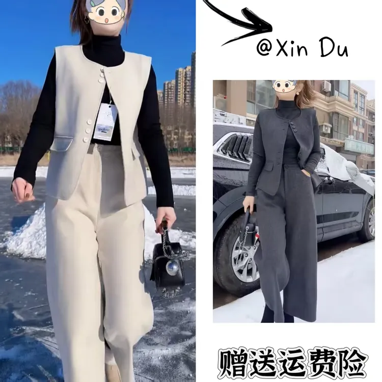 2025秋冬季新款时尚显瘦气质女士网红洋气三件套百搭款D25435