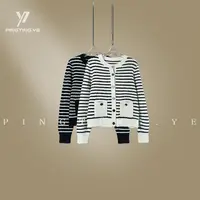 PINGTING.YE法式小香风拼色条纹时髦针织毛衣开衫PT5241