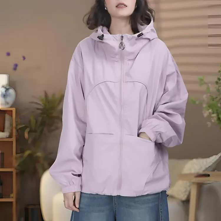 9017女装新款长袖秋季宽松春季连帽短外套女口袋薄款宽松型外套