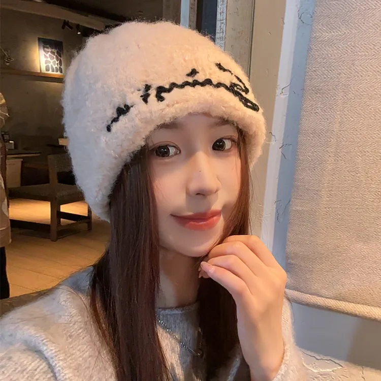 朵澜秋冬新品毛绒厚实保暖粗针织毛线帽显脸小大头围字母包头帽子