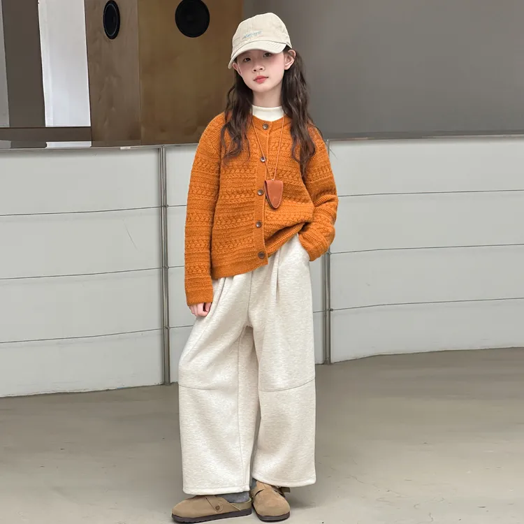 加绒加厚女童毛衣儿童开衫女孩秋款2025女童套装6-12岁潮款高级感