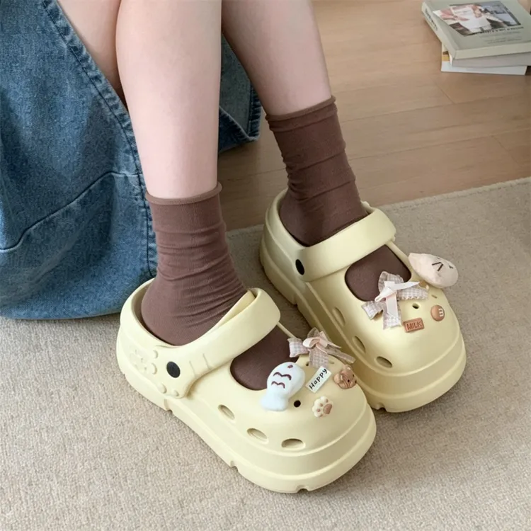 细细条卡通女夏季小猫洞洞鞋厚底8cm微足弓防臭防滑洛丽塔玛丽珍