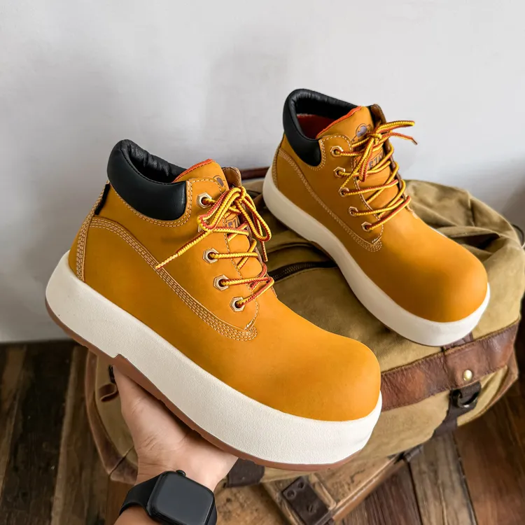 真皮厚底大黄靴2026春季新款增高大头鞋工装短靴男女款百搭马丁靴