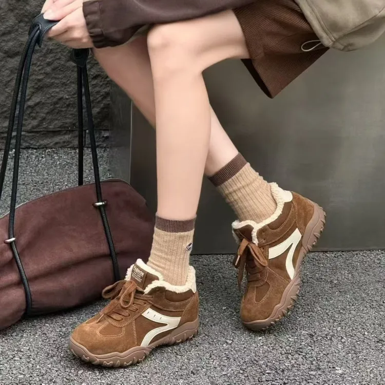 2025秋冬新款真皮真毛内增高德训鞋女鞋
