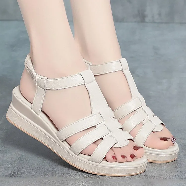 2025新款夏季镂空女鞋布鞋明星同款百搭鞋厚底增高罗马鞋上班不累