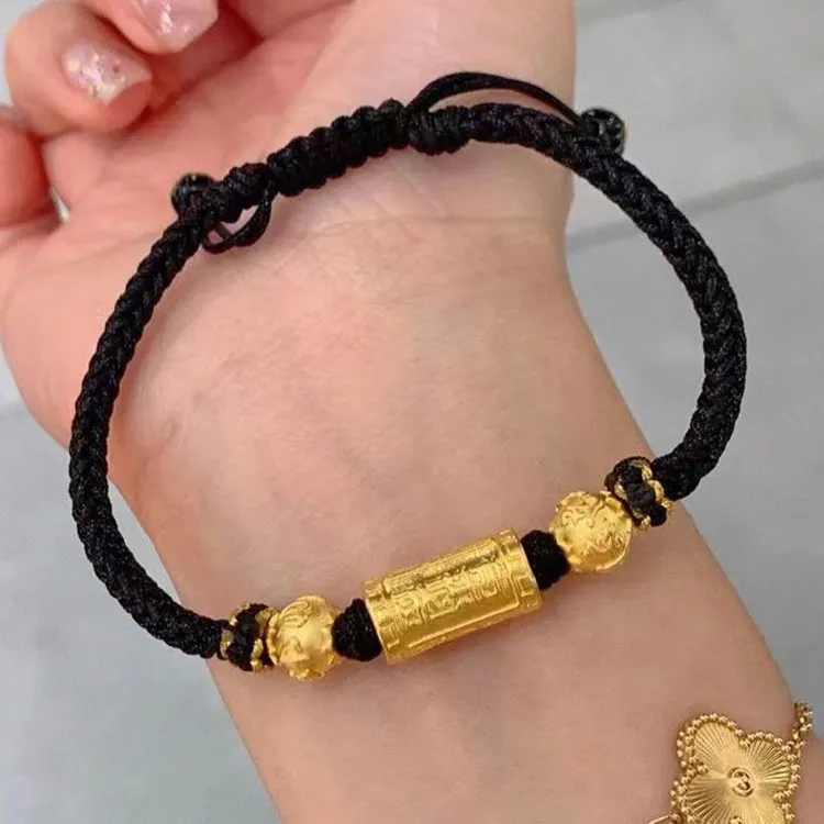 铜合金布艺手链 有求必应黄金色手链女六字真言手编编织手绳情侣