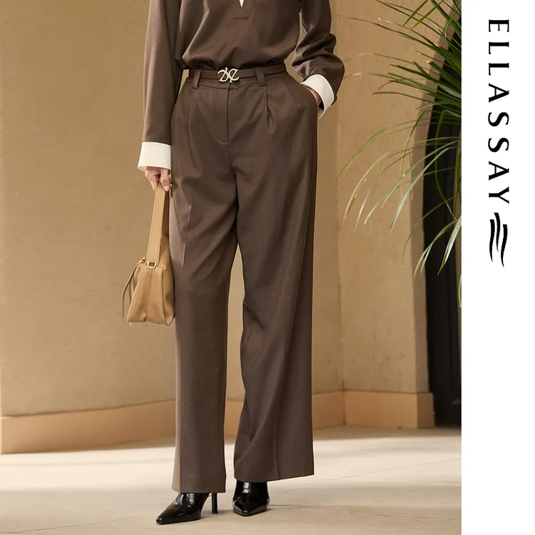 ELLASSAY歌力思2025秋季新款绵羊毛挺括柔滑休闲裤女EWB363K00800