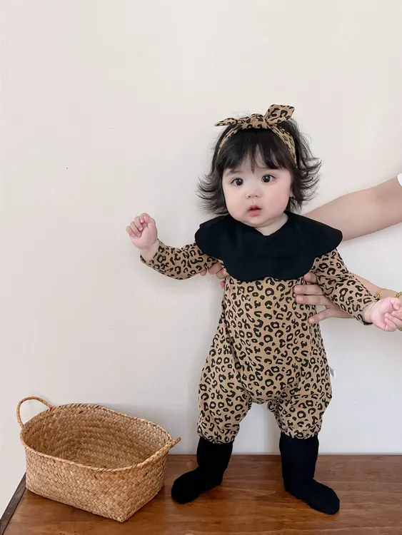 秋装男女童连体衣婴儿韩系豹纹长袖包屁衣新生儿爬服宝宝秋季衣服