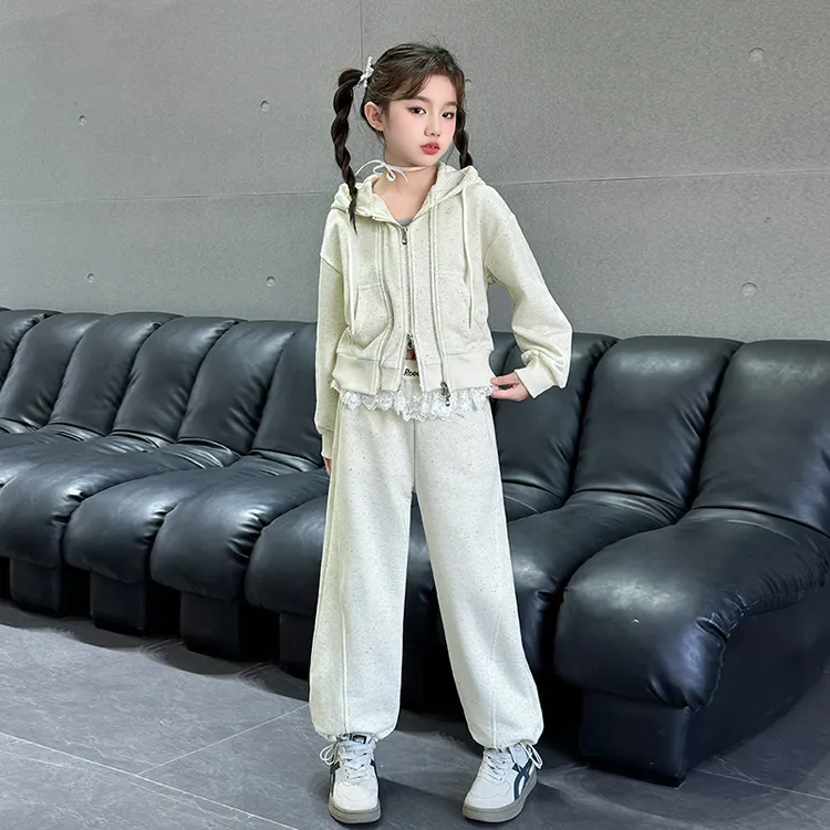 女童纯色彩点套装儿童春秋洋气休闲针织时尚韩版童装运动时髦宽松