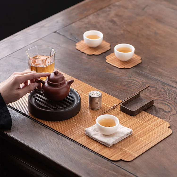 手工编织禅味茶室干泡茶具配件餐桌隔热防潮竹质茶垫高档桌旗雅致