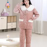 2503女士冬季三层夹棉加厚加绒睡衣保暖舒适可外穿