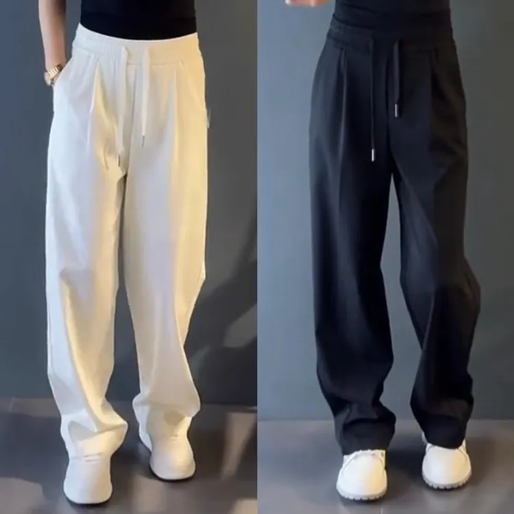 高品质2025春季新款休闲裤男士轻奢阔腿堆堆裤时尚百搭纯色直筒裤