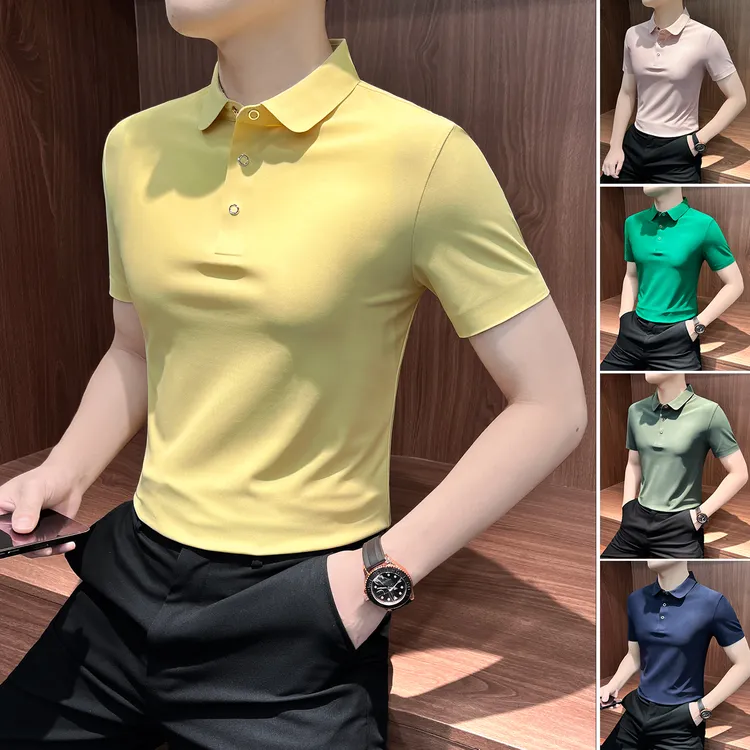 纯色冰丝男士polo衫商务休闲痞帅男装凉感修身高级感男款短袖t恤