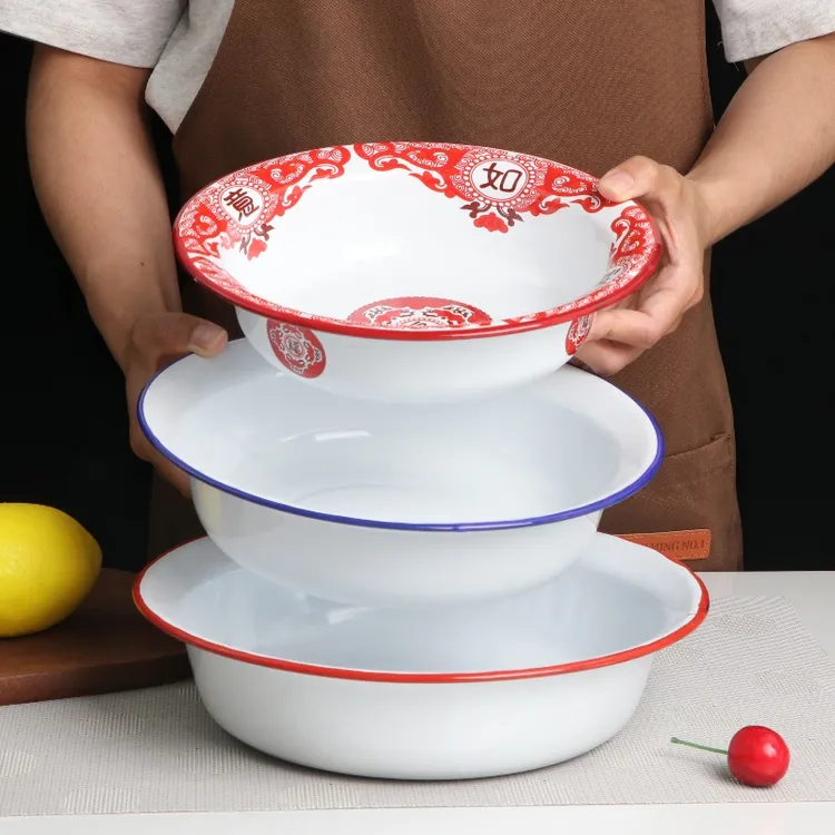 加厚搪瓷盆老式平边盆小龙虾盆毛血旺碗酸菜鱼盆大盘炒鸡鱼盘汤盆