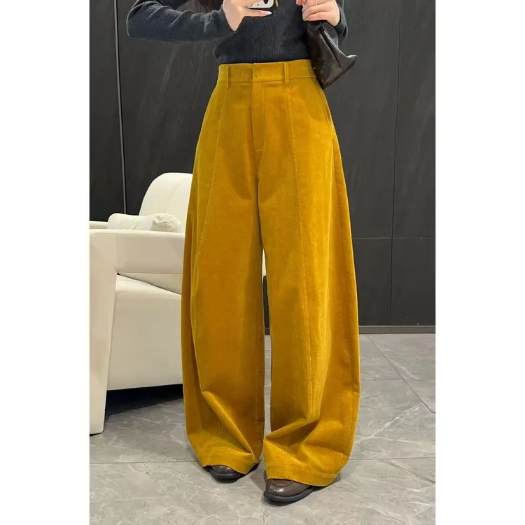 KIKI严选：83209-YER家南油欧货秋季洋气极简灯芯绒坠地裤休闲裤