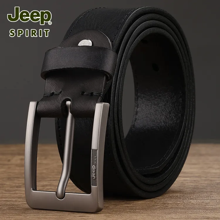 JEEP吉普真皮正品男士针扣休闲复古头层纯牛皮牛仔裤腰带皮带男款