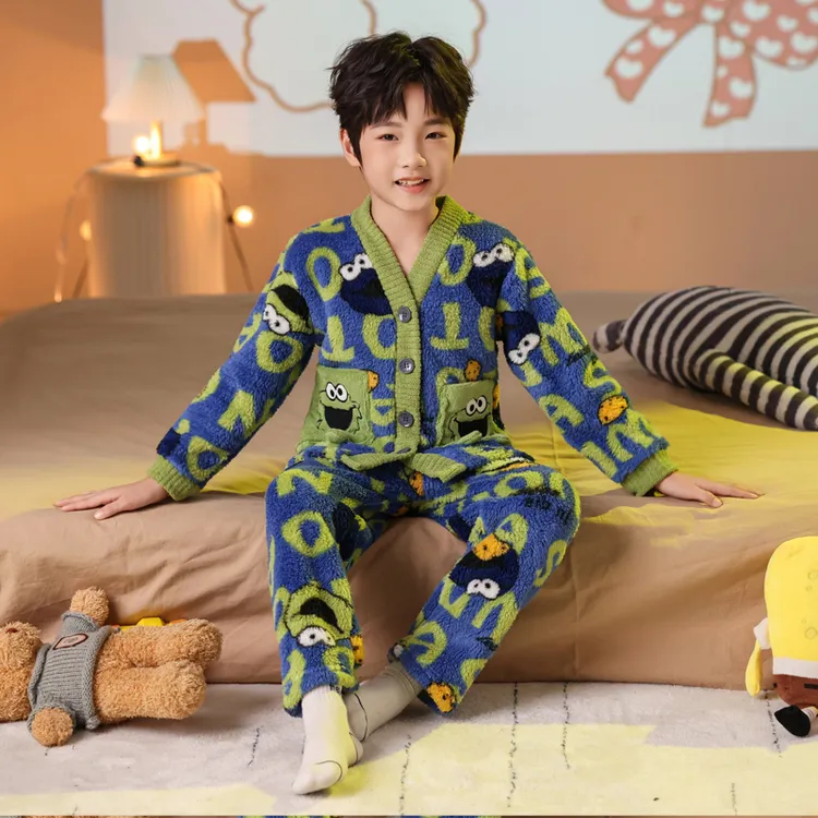 男童睡衣秋冬款加厚加绒2025新款时尚中大童保暖女童家居服冬季