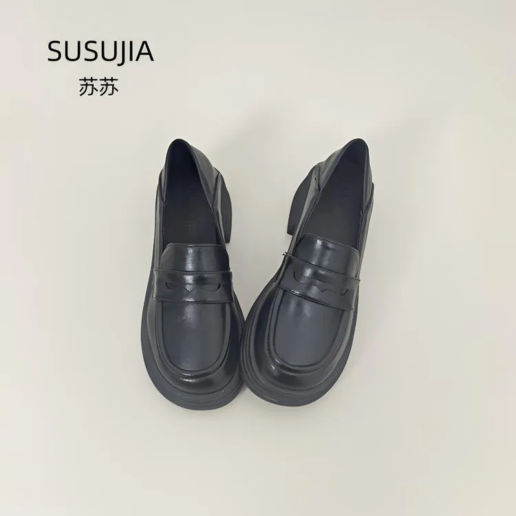 圆头厚底英伦乐福鞋女百搭2025秋冬季新款加绒黑色小皮鞋复古单鞋