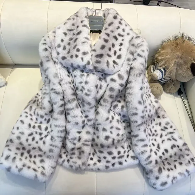 【YIXIAN】轻奢慵懒时尚洋气白色豹纹皮草外套2D735
