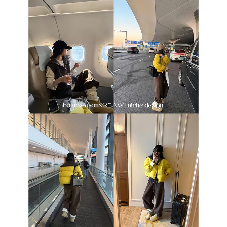 区区欧阳叠穿小欧包'真两件!重磅手工花朵针织马甲90白鸭绒羽绒服