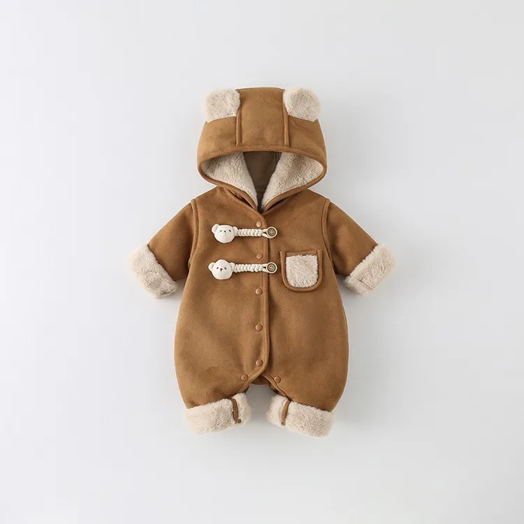 初生婴儿衣服冬季加绒衣宝宝加厚夹连体衣可爱超萌外穿爬服1