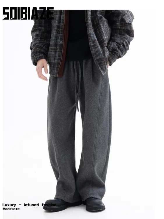SO IBIAZE 新款加绒加厚直筒中腰裤子男款秋冬款百搭高级感休闲裤