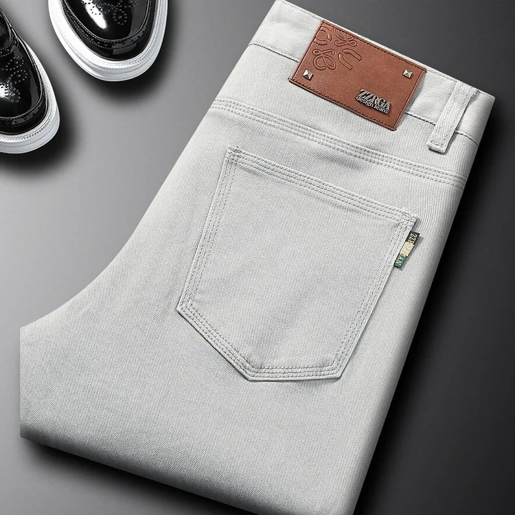 喀费基赫秋冬厚款浅灰色牛仔裤男士休闲百搭修身韩版潮流简约裤子