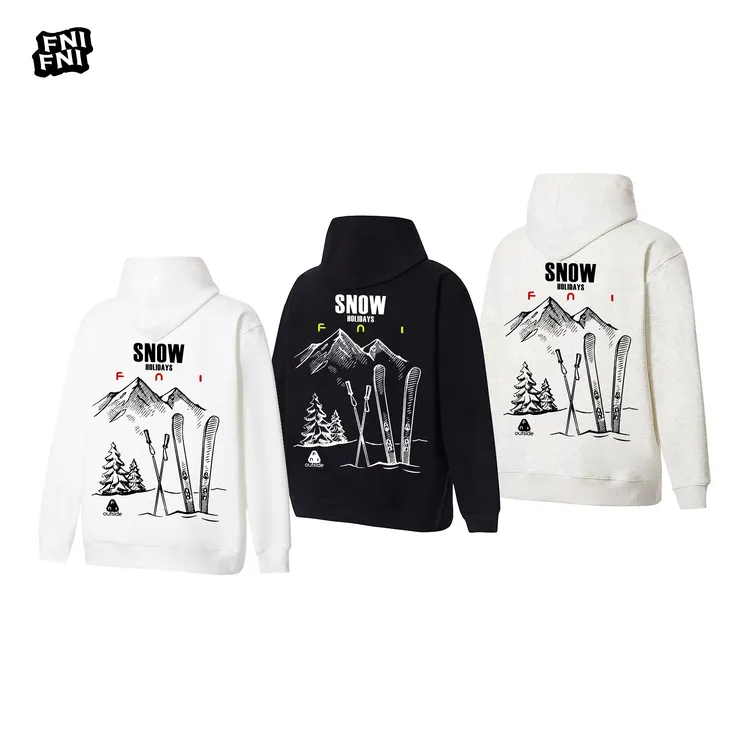 FNI黑标（雪山滑雪AB面）户外美式重磅连帽卫衣男女款长袖加绒胶浆