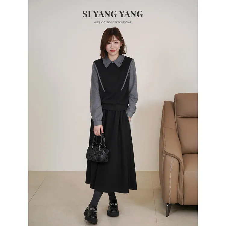 斯洋洋SIYANG冬季混纺羊毛呢料假两件设计减龄套装TZ510A103SYY