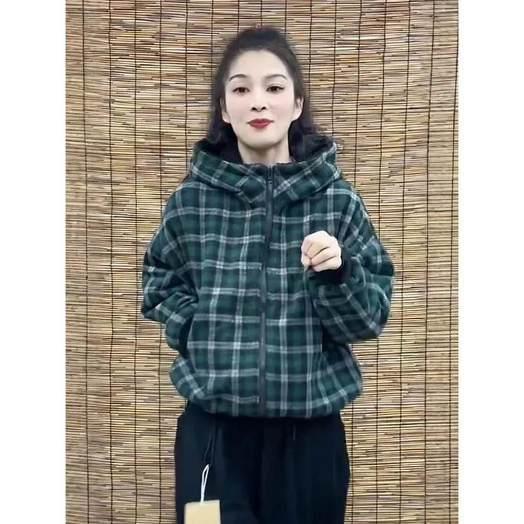 朗玛妃2024冬季新款加绒加厚双面穿洋气休闲百搭显瘦减龄棉服外套