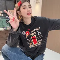 Apr.【三年二班】秋冬新款印花贴布绣宽松时尚长袖卫衣上衣SC25944